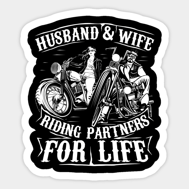 Motorcycle Husband And Wife Riding Partners For Life Sticker by Buleskulls 